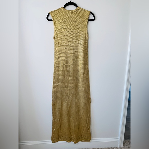 H&M Silk Blend Maxi Length Gold Metallic Knit Vest Dress W/ Side Slits Size 4 - Picture 5 of 12